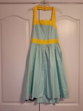 eShakti Yellow and Teal Halter Dress